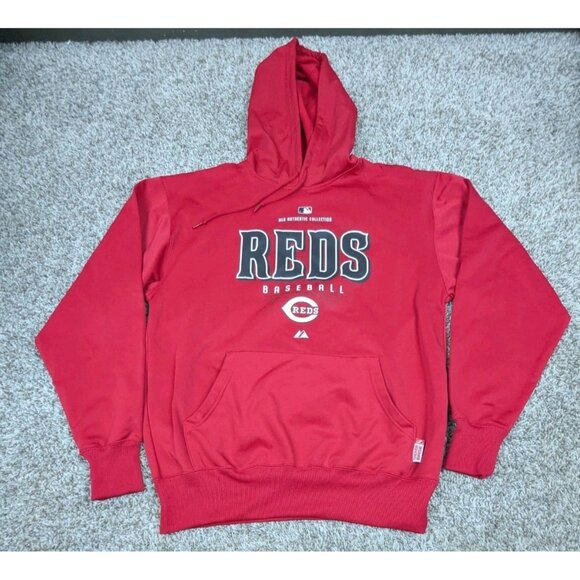 Majestic Authentic Cincinnati Reds Hoodie Sweatshirt Mens Medium Therma Base - Picture 1 of 6